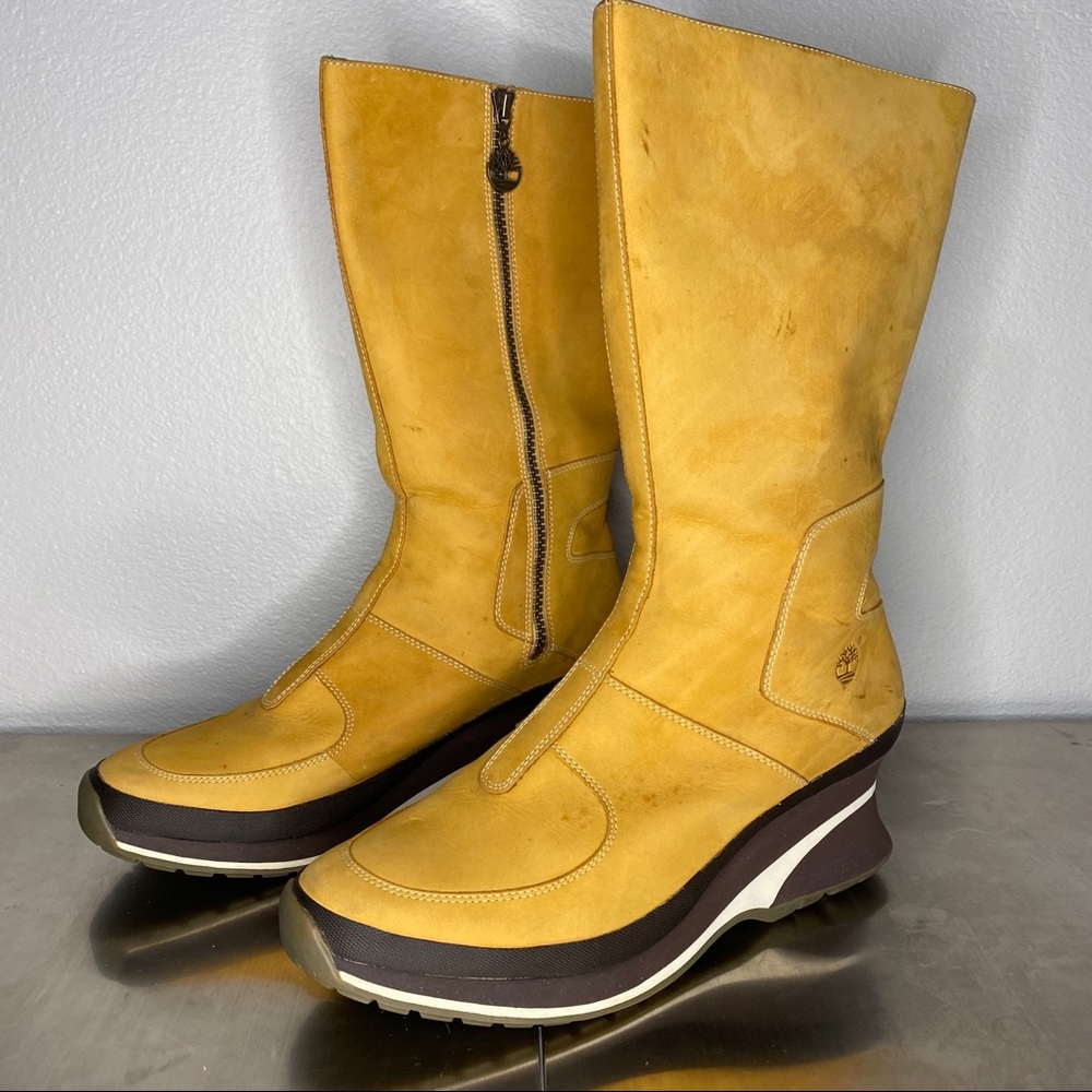 TIMBERLAND Leather Mid-Calf Wedge Heel Boots Sz 11